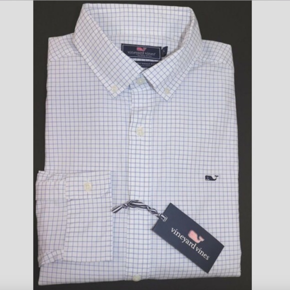 NEW Vineyard Vines White with Blue Button Down Top - Picture 1 of 5